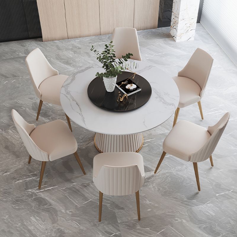 Glam 1/4/7 Pieces Round Dinette Set White Sintered Stone Dining Table Set with Turntable
