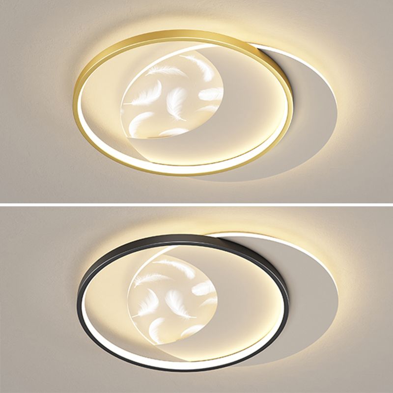 Plafonnier semi-affleurant à LED circulaire pour chambre à coucher dans un luminaire de plafond en acrylique en plumes de style de luxe moderne