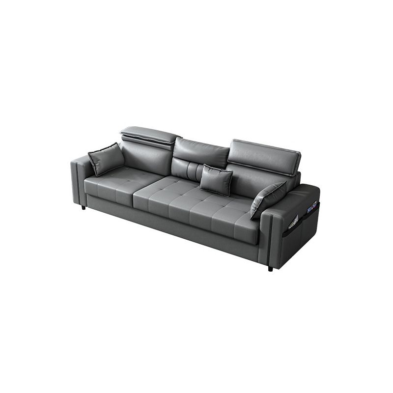 Square Arm Grey Cushion Back Contemporary Storage Adjustable Living Room Sofa