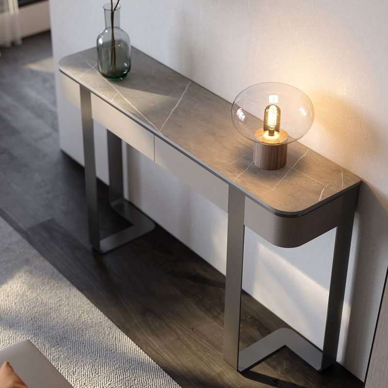 Stone Half Moon Console Table Modern 13.78" W Accent Table for Hall