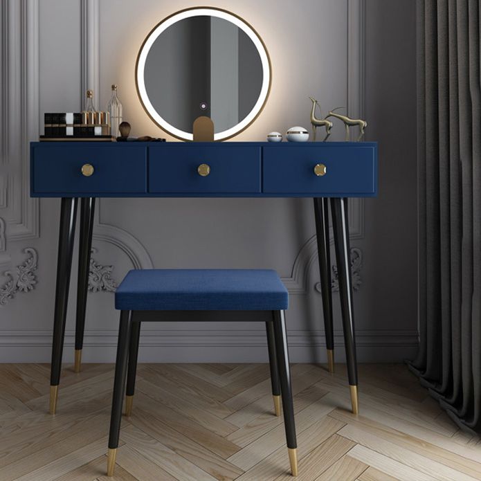 Modern Solid Wood Vanity Dressing Table with Mirror and Stool