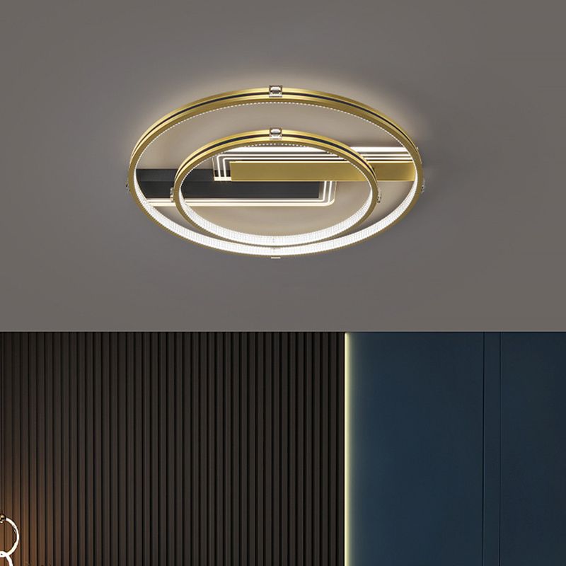 Doble anillo dorado estilo nórdico techo accesorio de iluminación de hierro tono acrílico led al ras de montaje para sala de estar para sala de estar