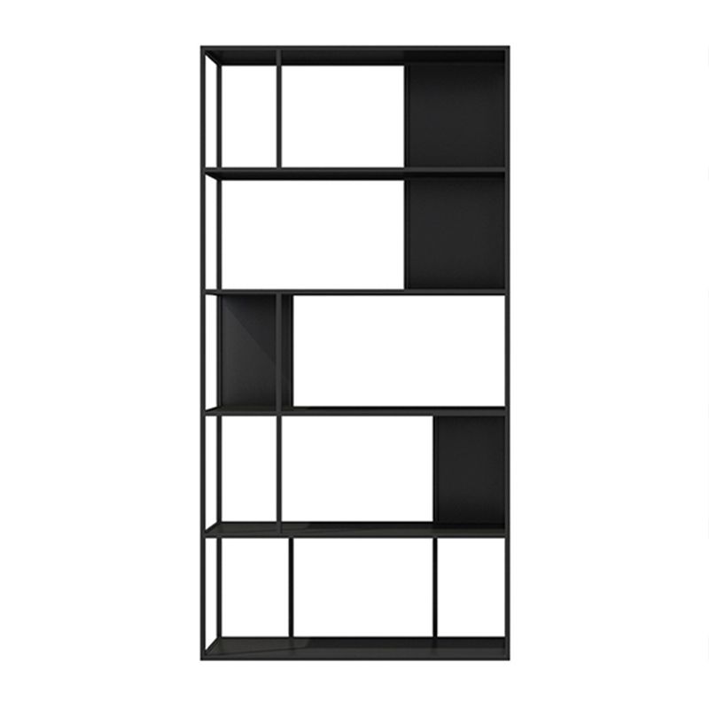 Modern Open Bookcase with Metal Rectangular Shelves for Study Room