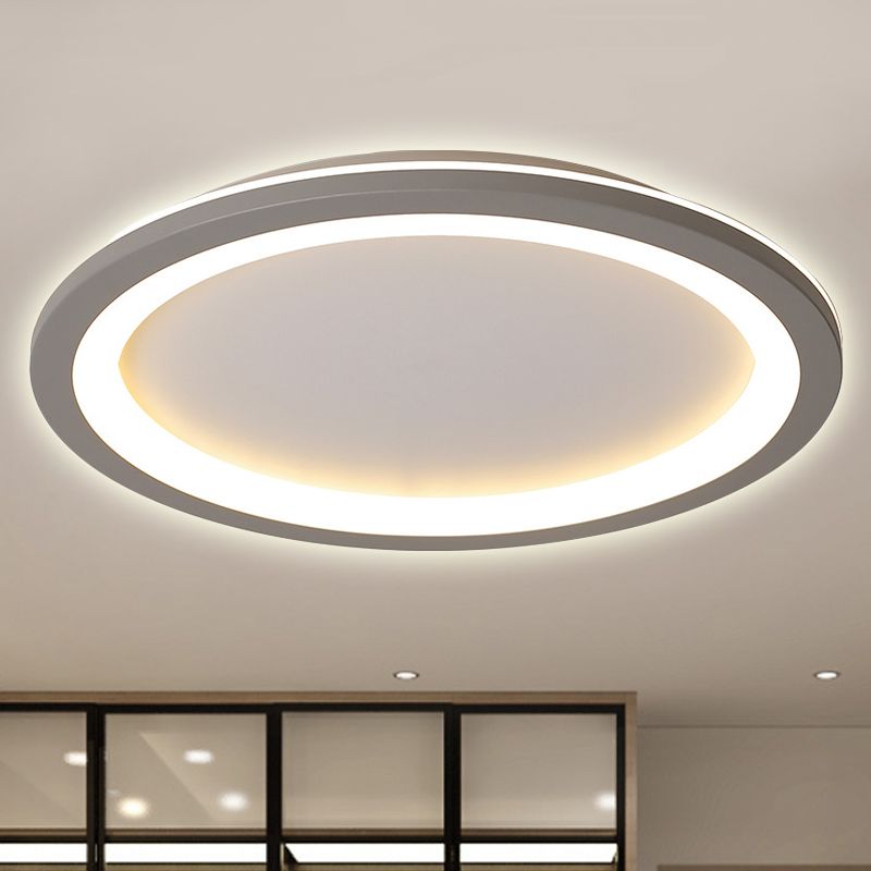 Circle Flush Mount Light Minimalist Metal LED Grey Light with Acrylic Diffuser in White/Warm Light, 10"/14.5"/19" Wide