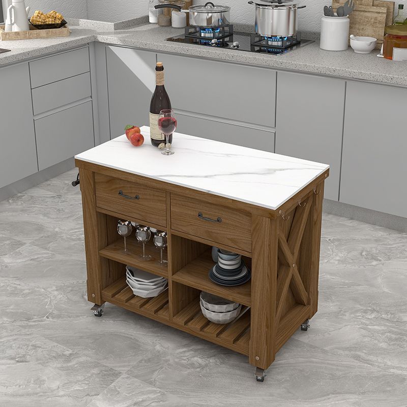 31.49" High Rolling Modern Kitchen Trolley Wooden Kitchen Trolley for Dining Room