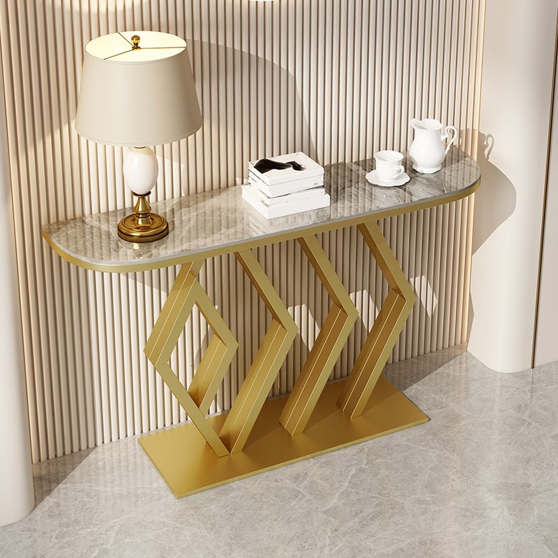 Stone Console Table Metal Frame Scratch Resistan Accent Table, 31.49" High