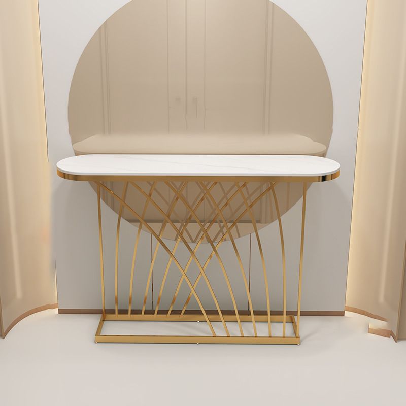 31.5" Tall Hall Console Table Stone Oval Accent Table with Shelf