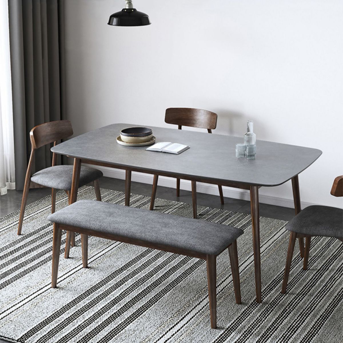 Rectangle Stone Top Dining Table Mid-Century Modern Dining Table with 4 Legs