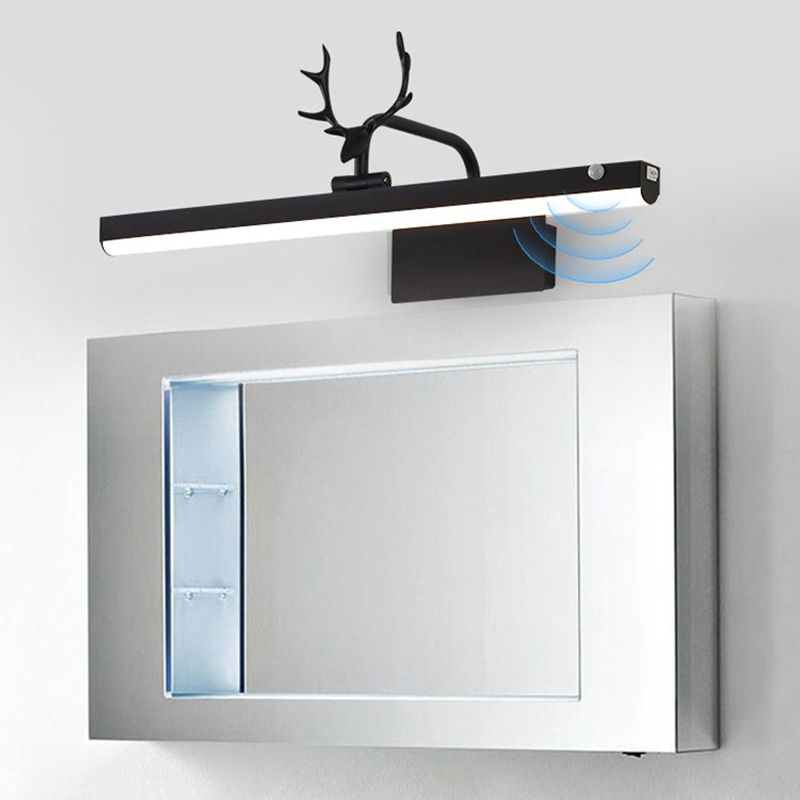 Metal Linear Wall Light Modern 1-Light Mirror Wall Mount Light in Black