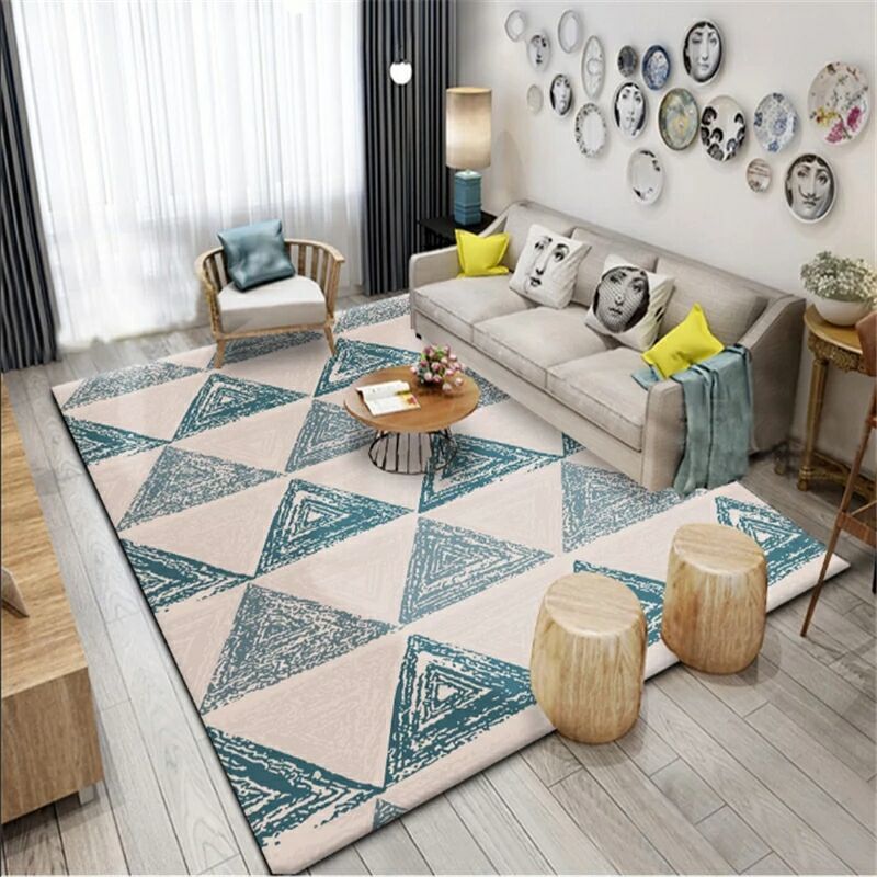 White Modern Rug Polyester Geometric Pattern Rug Washable Rug for Home Decor
