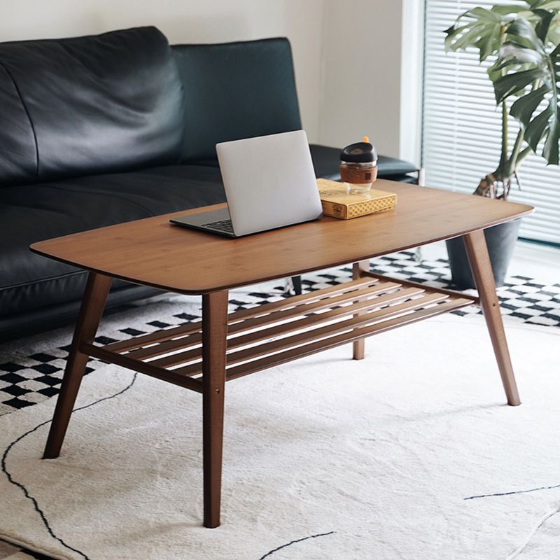 Rectangular Wood Coffee Table Contemporary 4 Legs Cocktail Table
