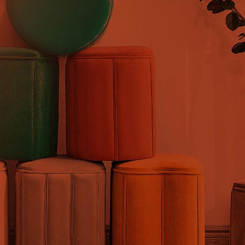 Orange Velvet Ottoman Modern Round Ottoman Stain Resistant Ottoman