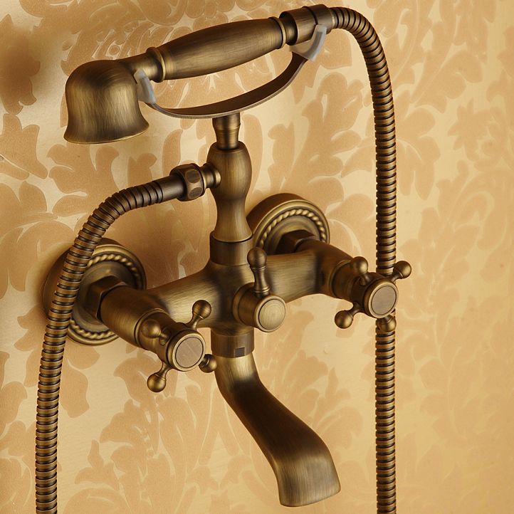 Traditional Floor Mounted Metal Freestanding Tub Filler Double Handles Bathtub Faucet