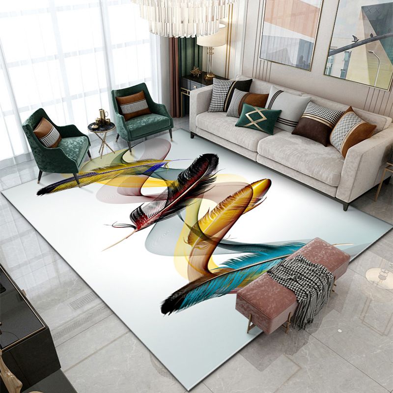 Gray Modern Rug Polyester Feather Rug Non-Slip Backing Rug for Living Room