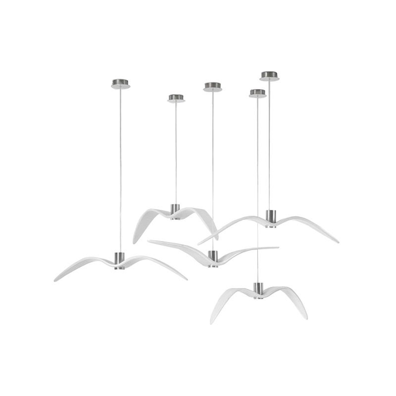 White Modern Art Deco Seagulls Hanging Lamp 1 Light Resin Material Drop Pendant for Dining Room