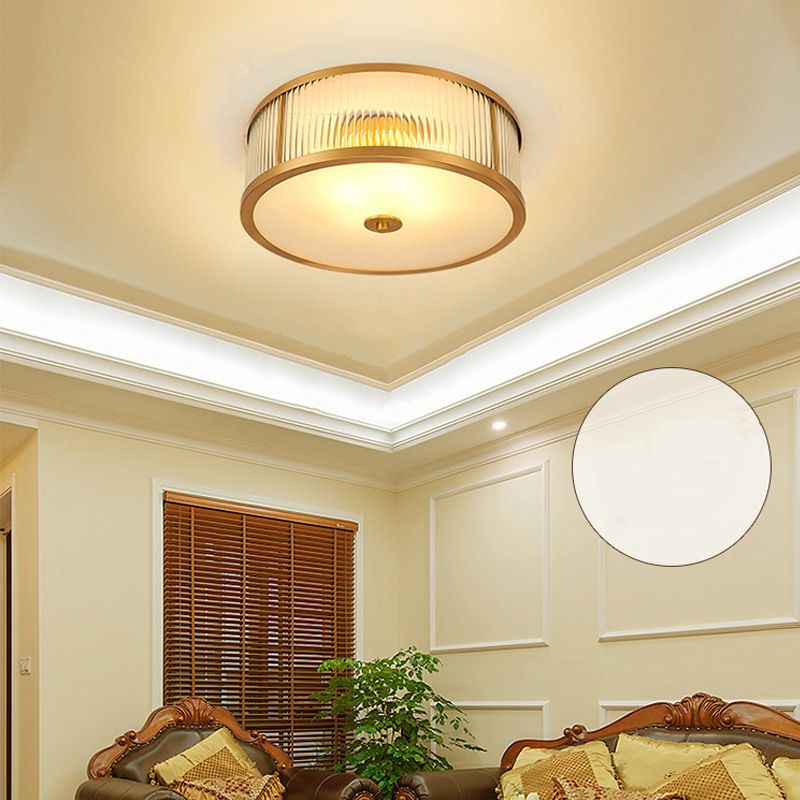 Montura de oro de vidrio en la circular de cobre de estilo clásico de cobre Luz de techo para sala de estar
