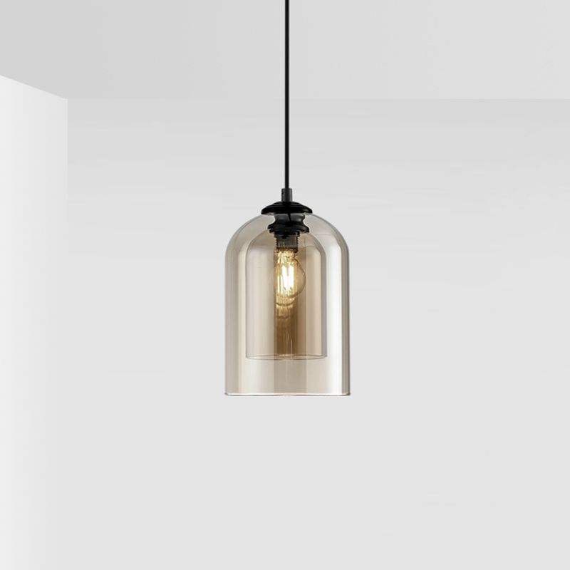 Glass Cylindrical Shape Ceiling Light Dinging Room Bedroom 1 Light Modern Hanging Light