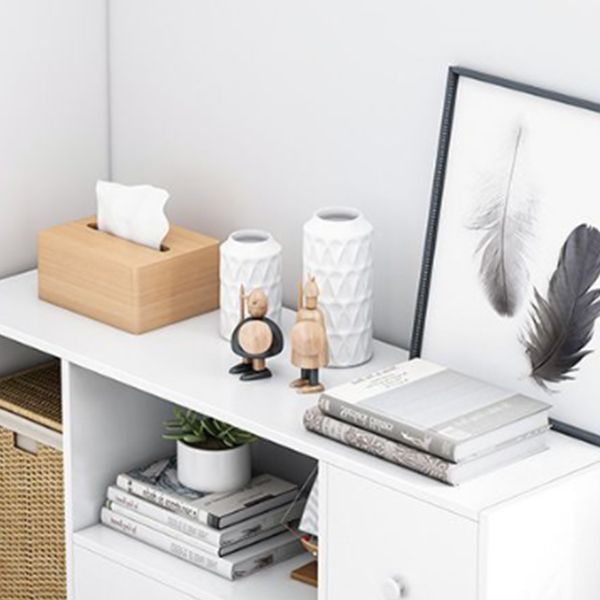 Floor Modern Book Shlef with Doors Closed Back 9.45" W Wooden Shelf for Living Room