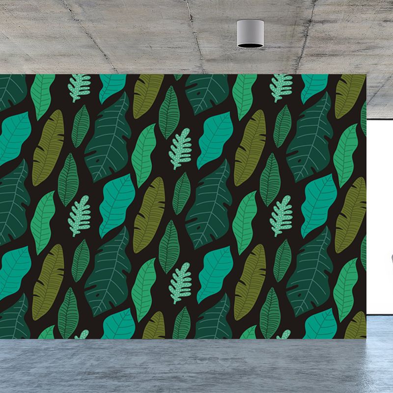 Leaves Print Mural Decals Tropical Non-Woven Textured Wall Covering in Pastel Color