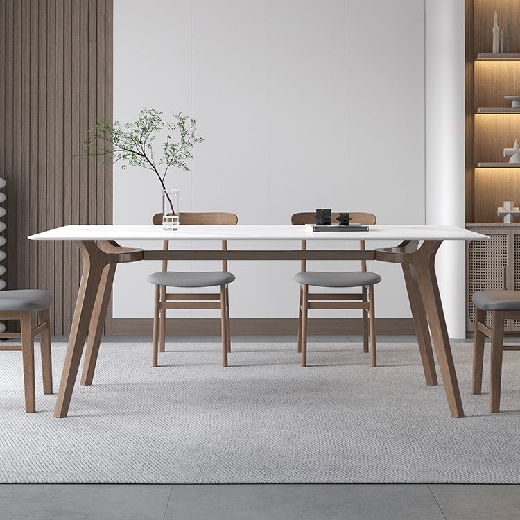 Sintered Stone Top White Table for Restaurant Modern Table with Wooden Base and 4 Legs