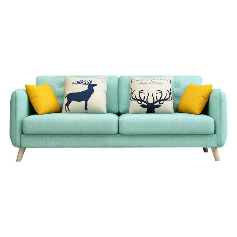Modern Macaroon Square Arm Sofa 4 Wood Legs Cushions Sofa for Apartment