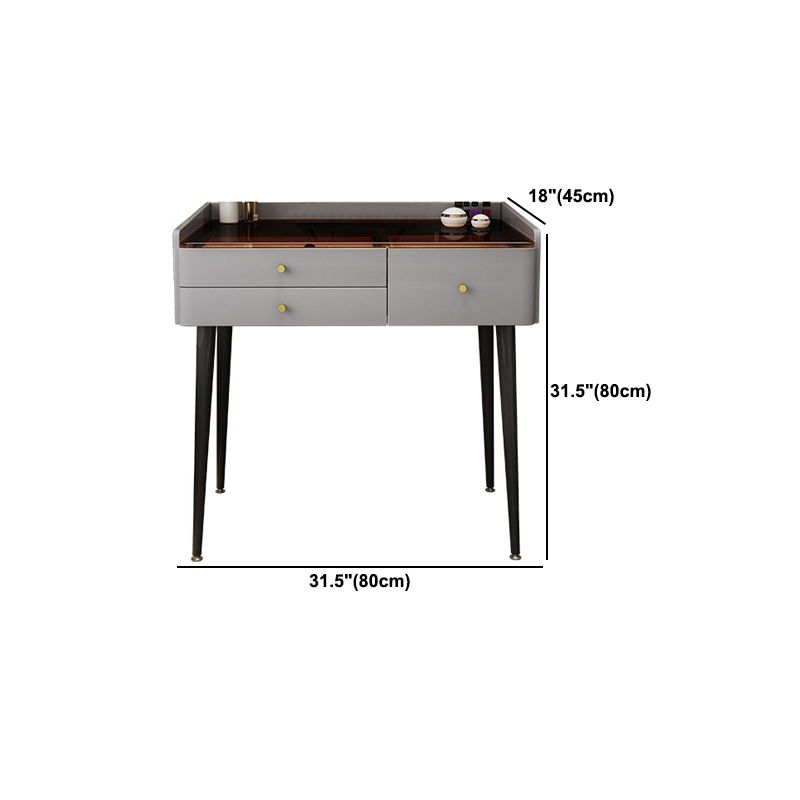 2 Pieces Vanity Set Glass Top Make-up Vanity Table Set in Gray