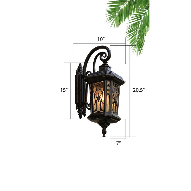 Glass Shaded Lantern Wall Sconce Traditional 1 Head Patio Wall Mount Light Fixture in Black
