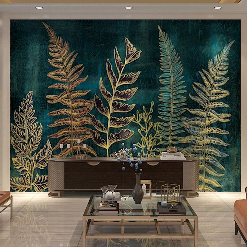 Minimalist Fern Mural Wallpaper in Dark Green Home Decor Wall Art, Personalized Size Available