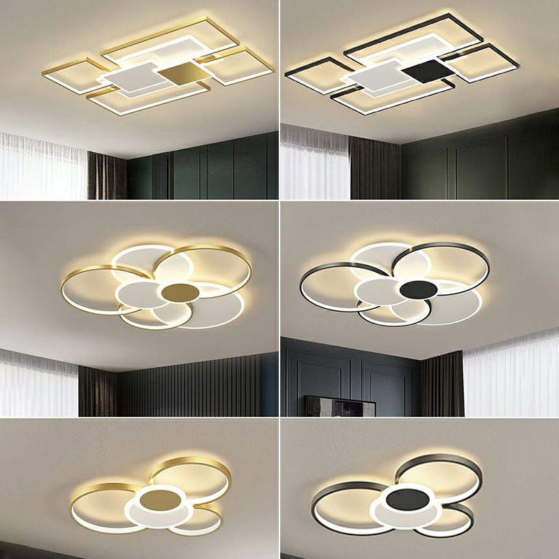 Metal Frame Flush-Mount Light Fixture Minimalism LED Ceiling Lamp for Living Room