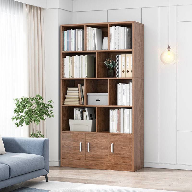 Modern Vertical Closed Back Bookcase Engineered Wood Bookshelf with Cabinets