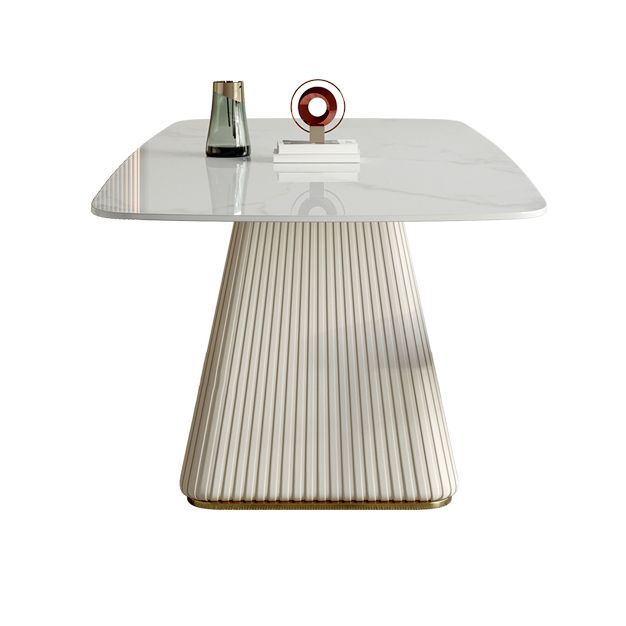 Contemporary Style Sintered Stone Dining Table with White Fixed Table and Pedestal Base