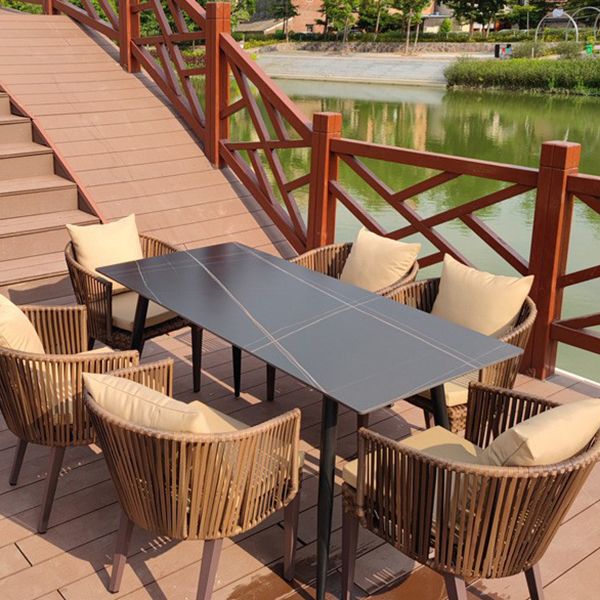 Modern Style 1/3/5/7 Pieces Metal Dining Set Stone Dining Table Set for Outdoor