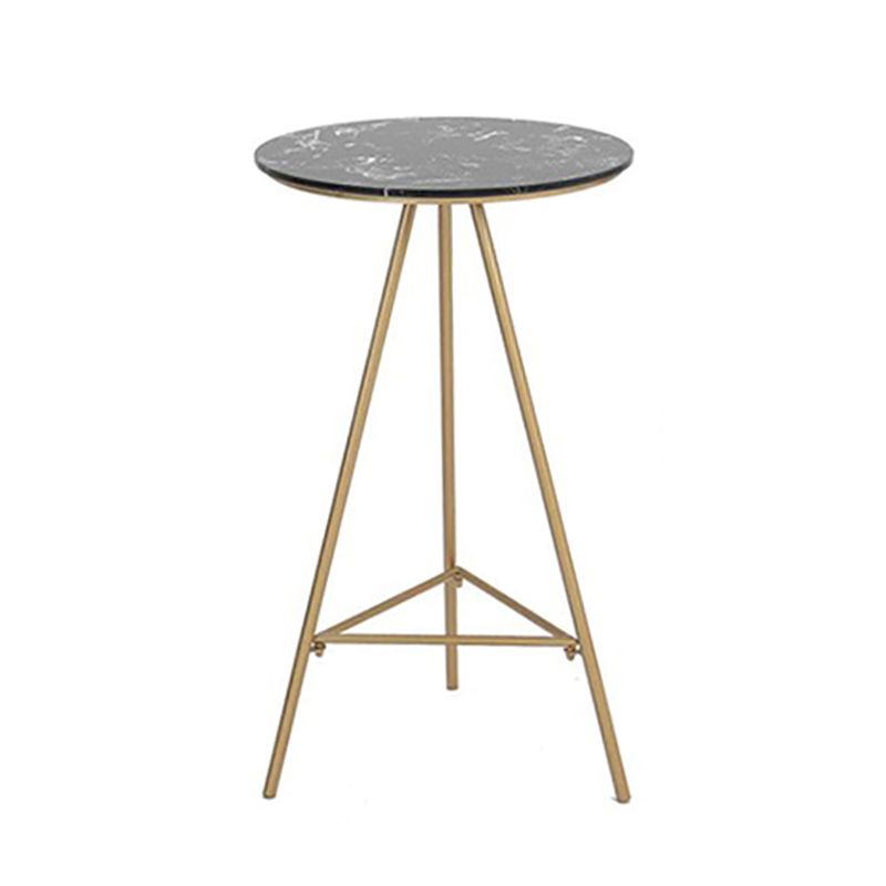 Glam Style Gold Iron Bar Table Round Top Marble Indoor Bistro Table - 23.6"W x 41.3"H