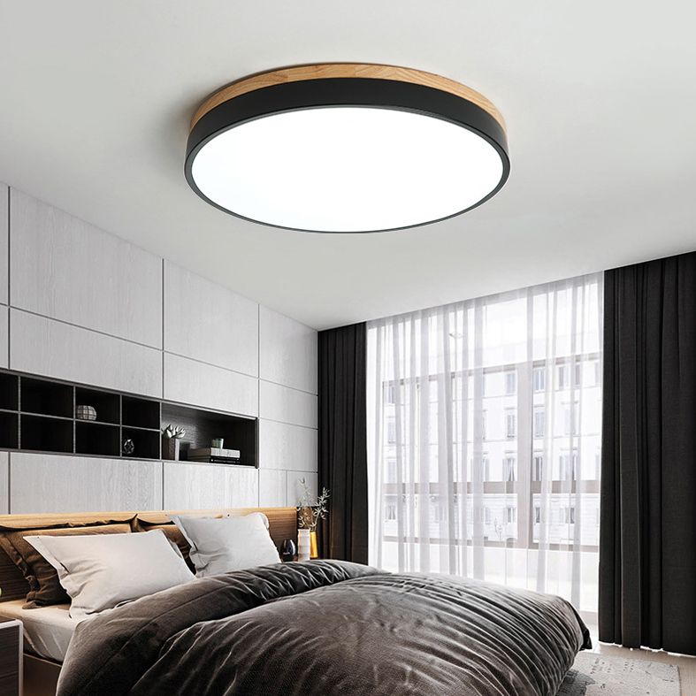 Macaron Modern Flush Mount Ceiling Light Fixtures with Wood Art for Bedroom