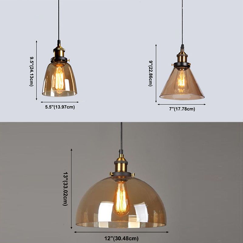 Industrielle 1 Licht hängende hängende leichte, bernsteinfarbene Glashängeleuchten