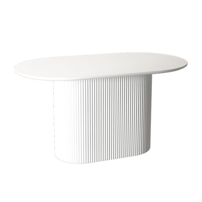 Modern White Top Dining Table Oval Dining Table with Wooden Base