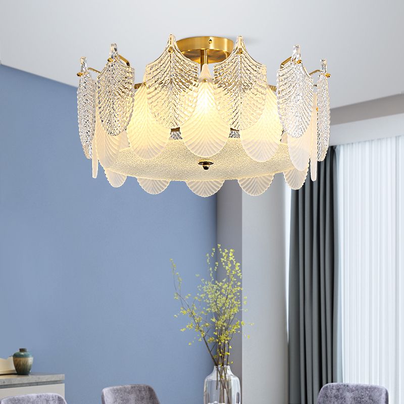Modern Semi Flush Ceiling Lamp Multi Lights Ceiling Mount Light with Glass Shade