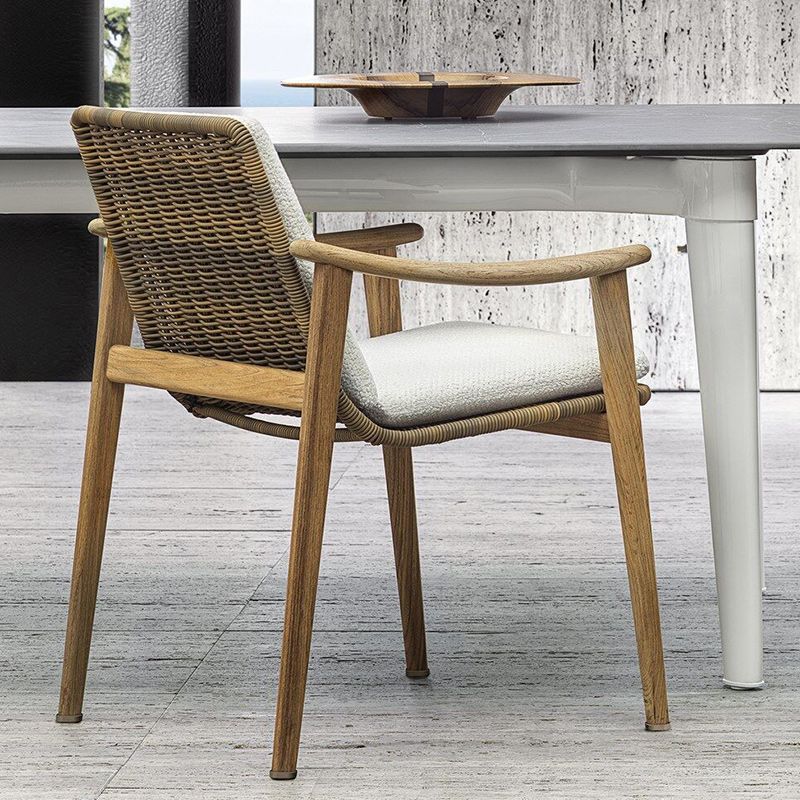 Contemporary Patio Dining Armchair with Water Repellent Finish Cushion in White