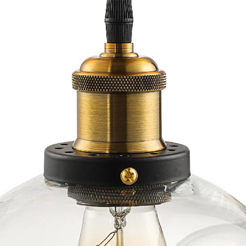 1 Light Pendant Lighting Industrial Globe Clear Glass Hanging Light Kit in Antique Brass with Plug