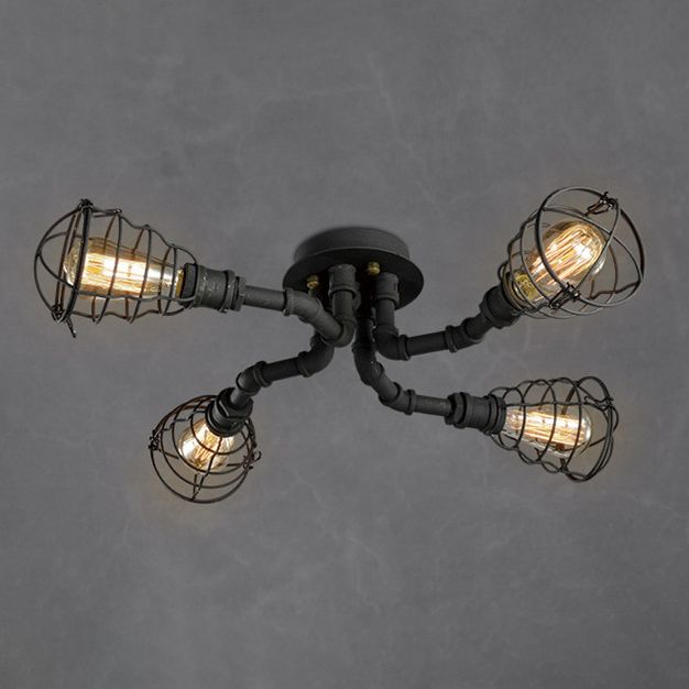 Industrial Flush Mount Light Fixture Multi-Head Ceiling Mounted Lamp with Metal Shade