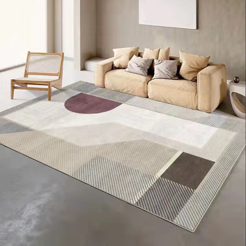 Light Grey Modern Rug Polyester Striped Area Rug Non-Slip Backing Rug for Living Room