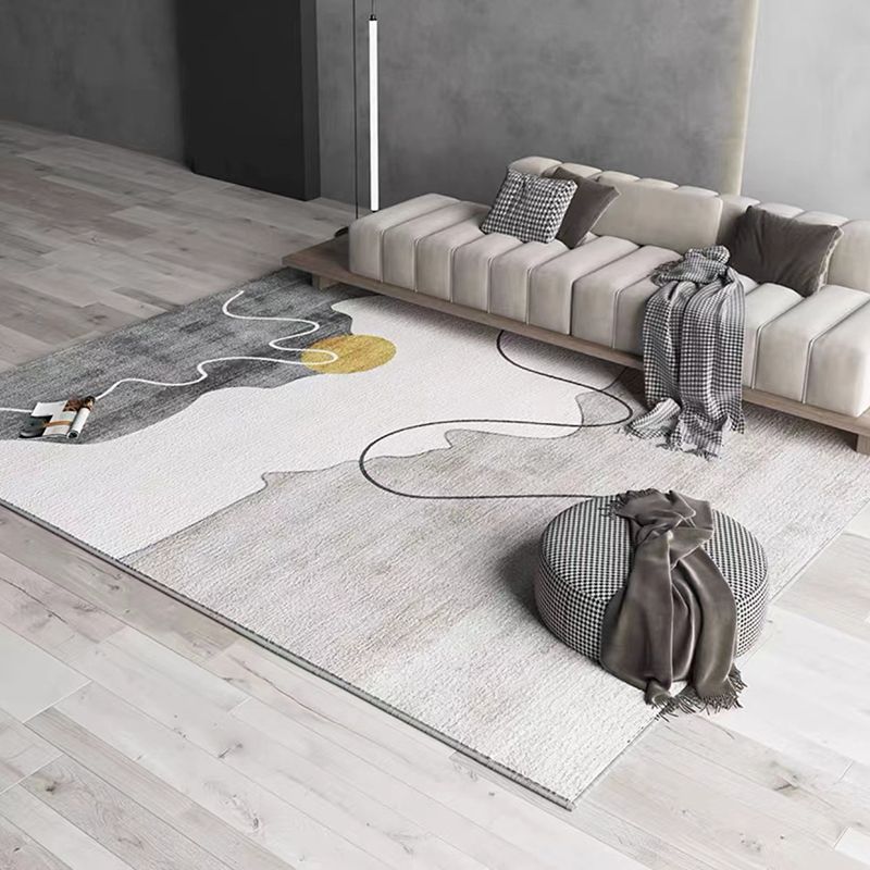 Pewter Modern Carpet Polyester Graphic Carpet Stain Resistant Carpet for Living Room