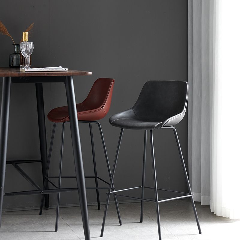 Industrial Bucket Leather Counter Bar Stool Footrest Counter Chair with Black Base