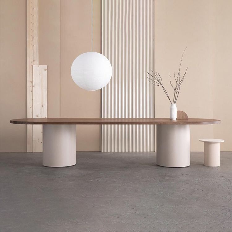 Modern Wood Top Oval Dinette Table Wood Two Base Dining Table
