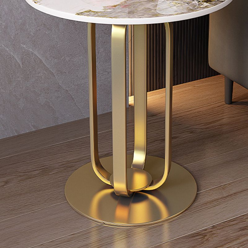 21.65-inch Tall Round Side Glam Metal Frame Stone Top Sofa Side End Table