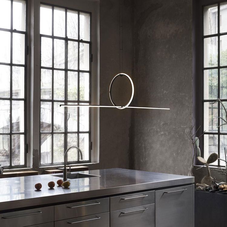 Black Geometrical Island Light Fixture Simple Style LED Metal Island Ceiling Light