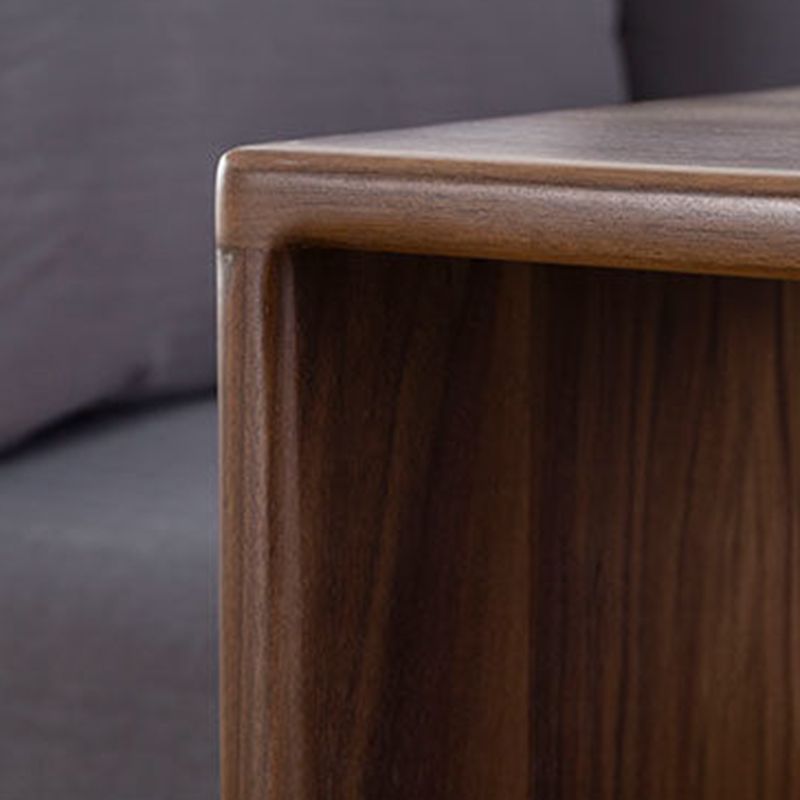 24.4" H Solid Wood Side Table Rectangular Brown/Natural End Table with Floor Shelf