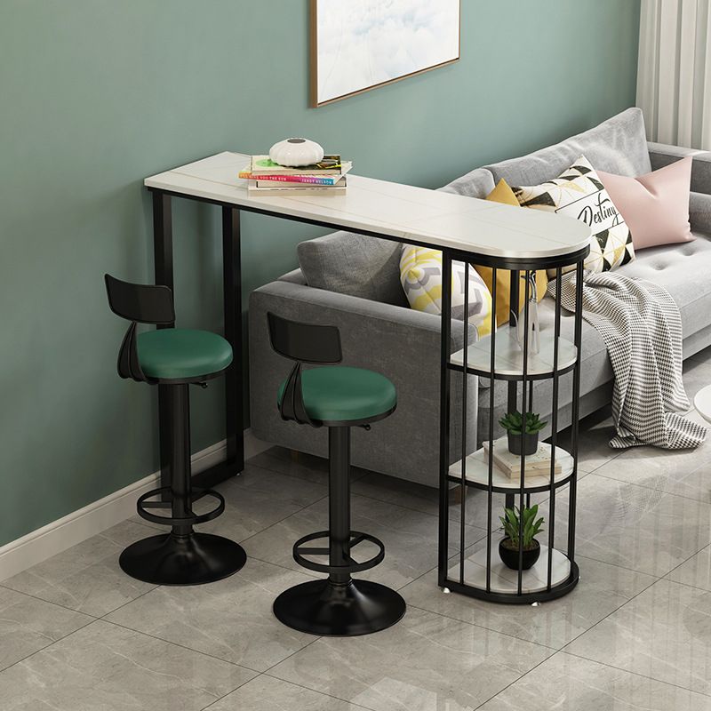 Stone Industrial Bar Dining Table Double Pedestal Bistro Table with Shelve (only table)
