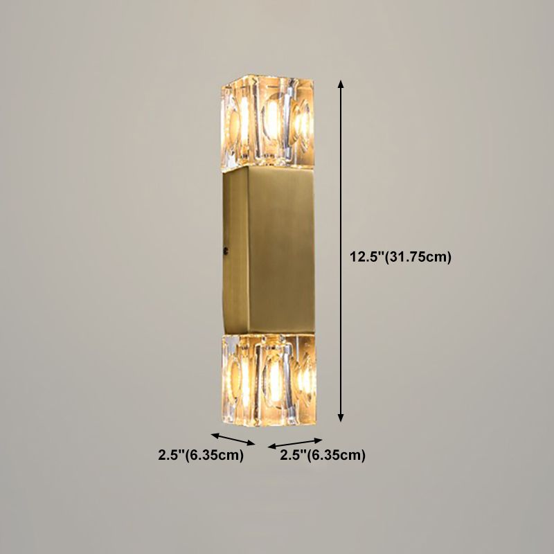 Modern Brass Wall Light Cuboid 12.5" High Wall Sconce with Crystal for Living Room