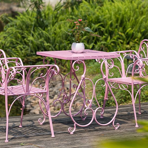 1/2/3 Pcs Metal Pink Dining Set Contemporary Square Dining Table Set
